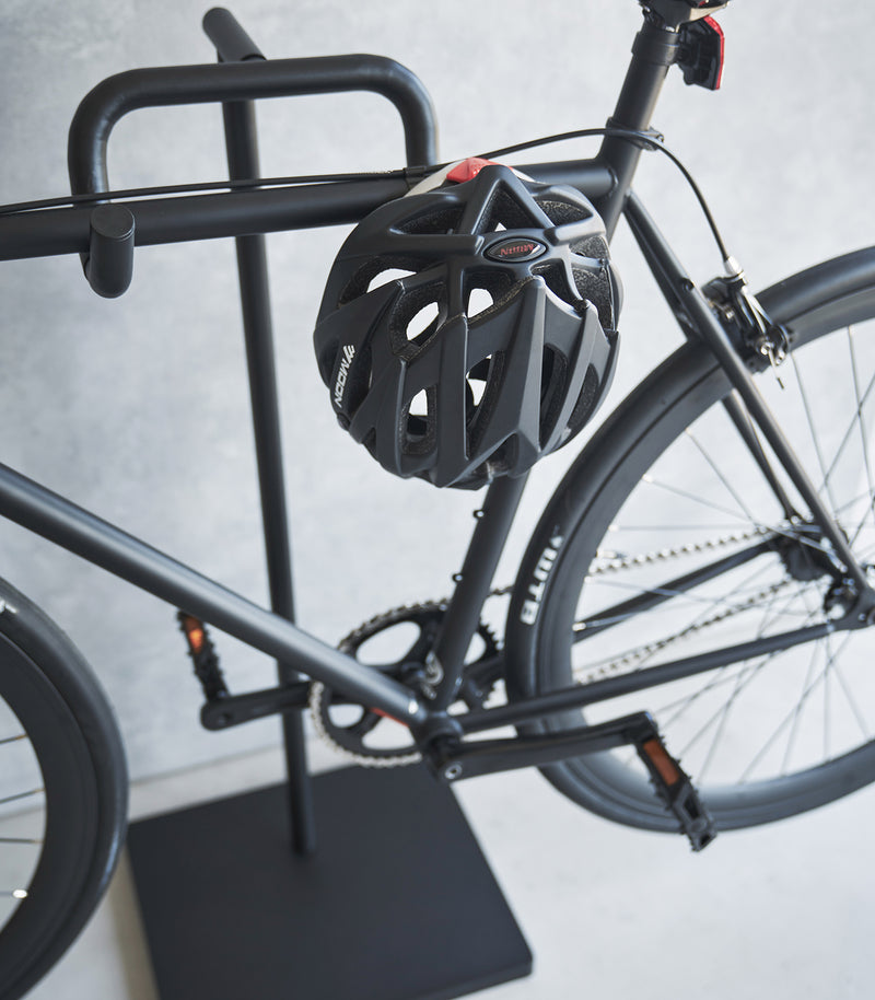 Close up of helmet stored on Yamazaki Home Bicycle Stand