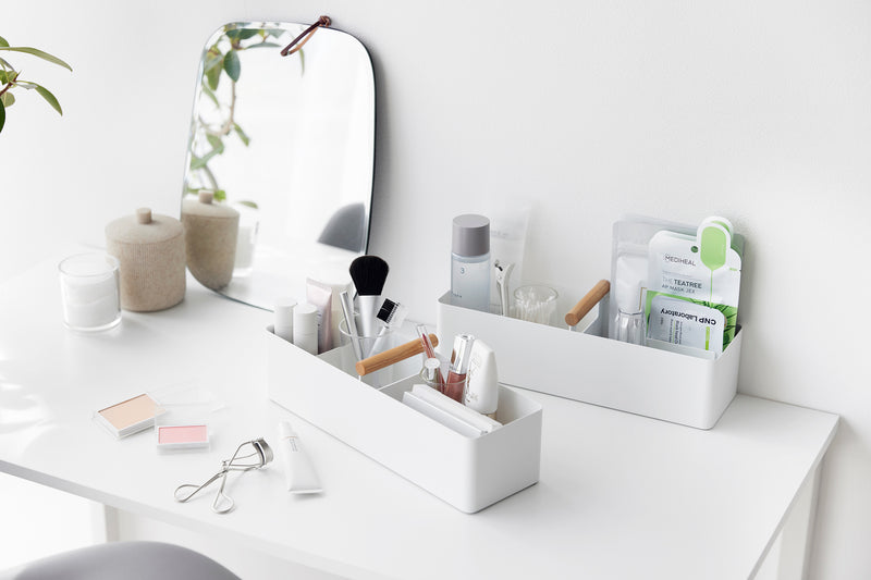 Yamazaki Home Slim Storage Box holding beauty products