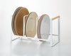 Yamazaki Wood Accented Dish Storage Rack holding dishes