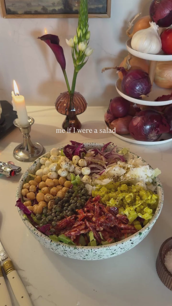 video of salad with 3 tier organizer.