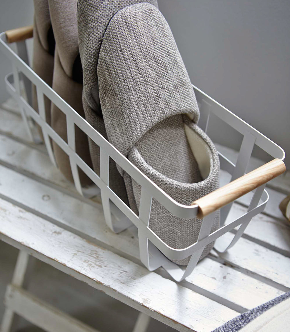 Panier de rangement - Petit - Acier et bois
