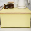 Close up frontal view of Yellow Pear Yamazaki Home Bread Box closed