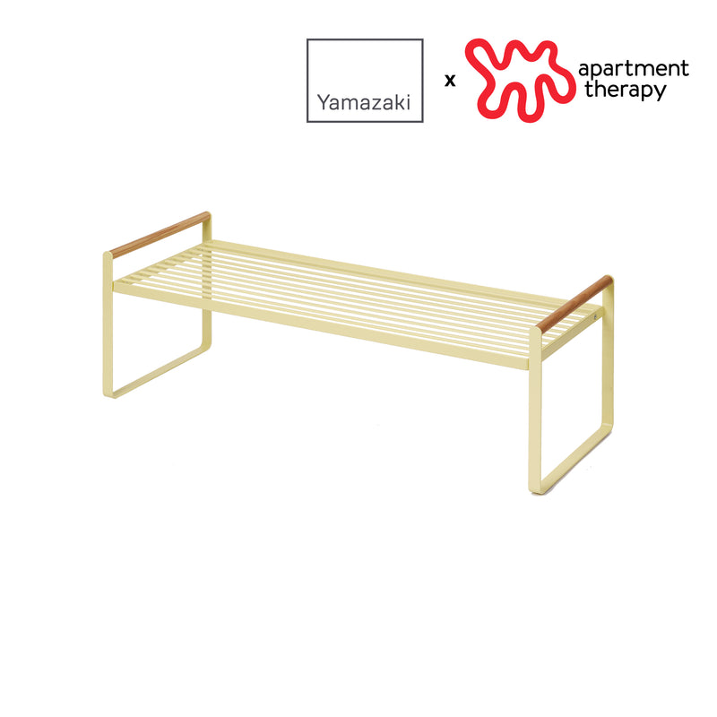 Yamazaki home and Apartment Therapy, Countertop Wire Shelf in Yellow with white background. 