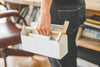 White Desk Organizer holding writing supplies by Yamazaki Home.