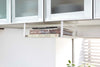Aerial view of gray Dish Rack holding utensils and tableware by Yamazaki Home.