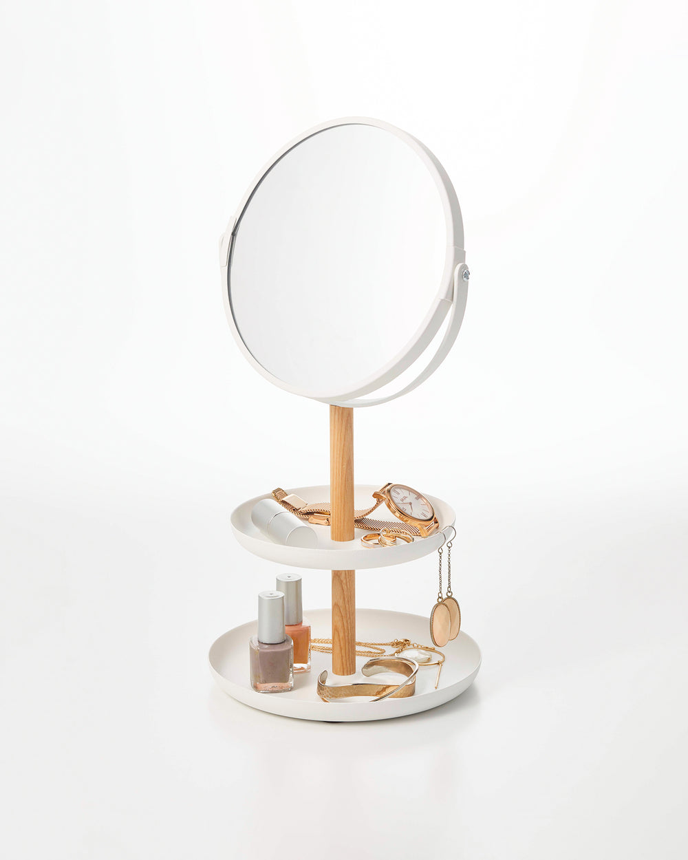 Plateau à bijoux à deux niveaux avec miroir - Acier + bois
