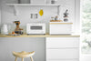 Front view of white Bread Box on countertop by Yamazaki Home.