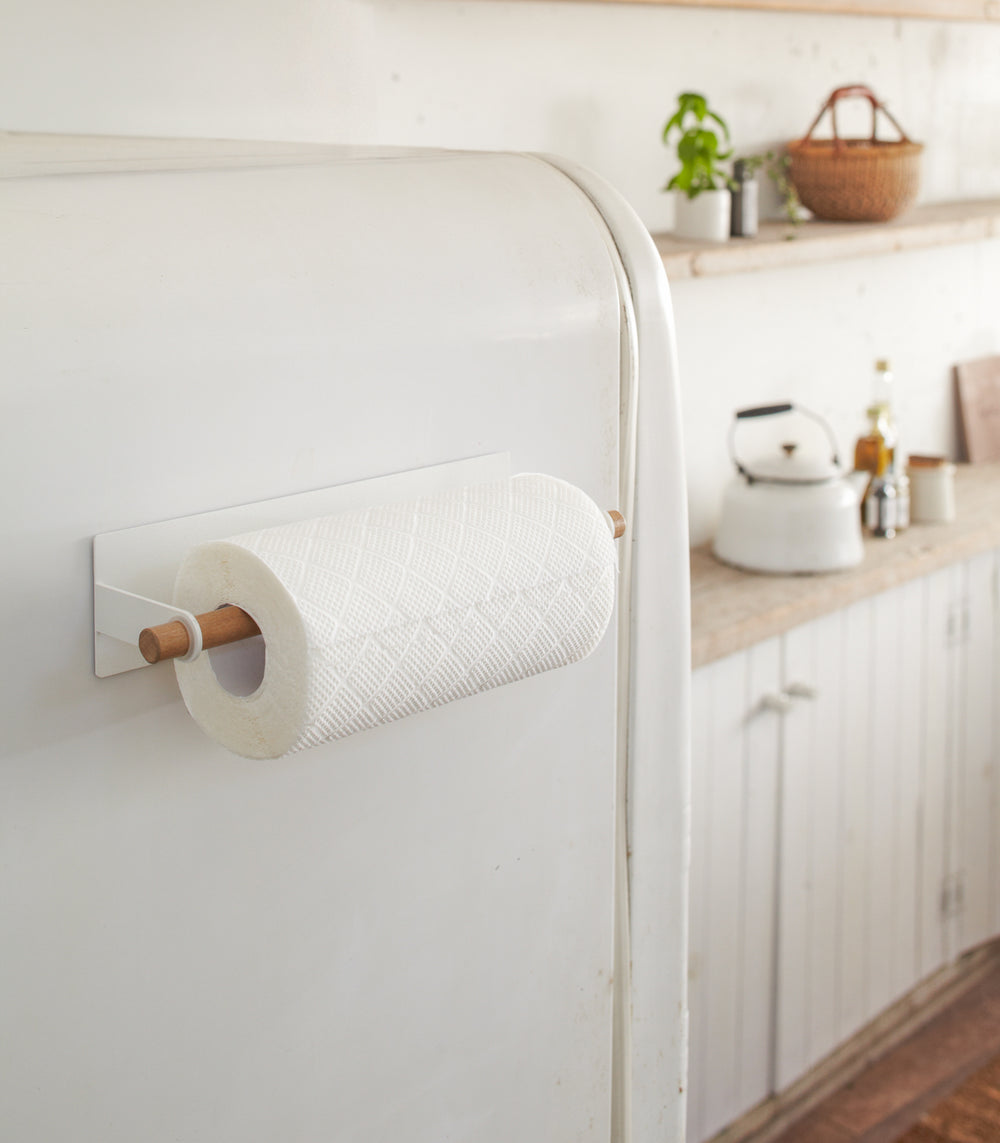 Porte-rouleau magnétique pour essuie-tout - Acier et bois